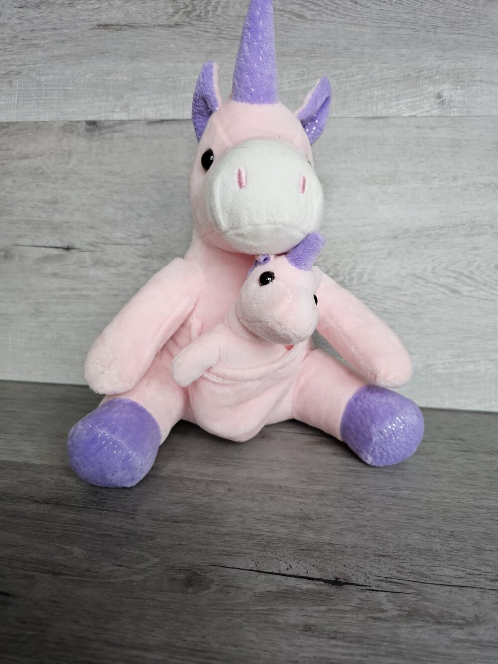 Pink Unicorn Plush Mommy And Baby Stuffed Animal 9" Doll Plush Purple Sparkle